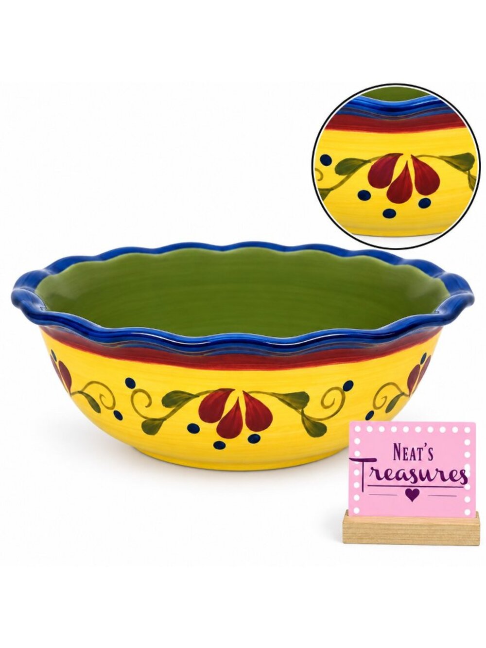Home & Garden Party WELCOME HOME 2005 Stoneware Floral Rim 9" Round Serving Bowl